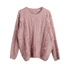 women knitted sweater tassels fringed solid o neck long sleeve casual loose warm jumper pullover knitwear TIML66