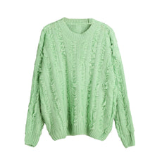 women knitted sweater tassels fringed solid o neck long sleeve casual loose warm jumper pullover knitwear TIML66