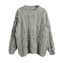 women knitted sweater tassels fringed solid o neck long sleeve casual loose warm jumper pullover knitwear TIML66