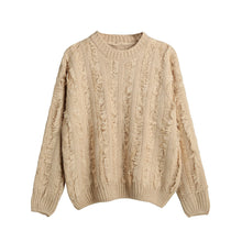 women knitted sweater tassels fringed solid o neck long sleeve casual loose warm jumper pullover knitwear TIML66