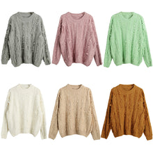 women knitted sweater tassels fringed solid o neck long sleeve casual loose warm jumper pullover knitwear TIML66