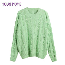 women knitted sweater tassels fringed solid o neck long sleeve casual loose warm jumper pullover knitwear TIML66