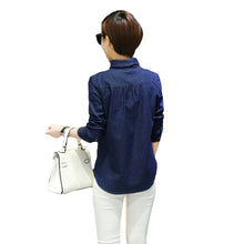 denim women blouses solidcolor button placket long sleeve shirt scarf casual blouse women tops blusas blue TIML66