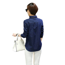 Denim Women Blouses Solid Color Button Placket Long Sleeve Shirt Scarf Casual Blouse Women Tops Blusas Blue TIML66 TIML66