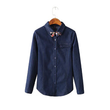 Denim Women Blouses Solid Color Button Placket Long Sleeve Shirt Scarf Casual Blouse Women Tops Blusas Blue TIML66 TIML66