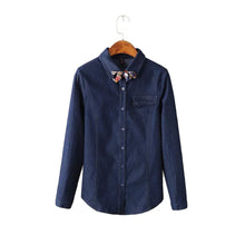 denim women blouses solidcolor button placket long sleeve shirt scarf casual blouse women tops blusas blue TIML66