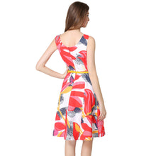 Europe Women Elegant Dress Floral Print Dress Flower Sleeveless O Neck Slim Lady Office Dress with Belt Red TIML66 TIML66