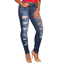 fall women denim destroyed skinny jeans high waist jeans woman stretchy ripped hole pencil pants vaqueros mujer TIML66