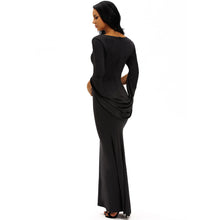 fall women ball gown party bodycon dress tunique mermaid plunge v neck cocktail club prom gown maxi long dress black white TIML66