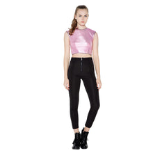 Crop Top Women Tios Zipper Back Fastening Contrast Trim Roun Neck Sleeveless Slim Fit Sexy Tee Shit Blusas Pink TIML66 TIML66