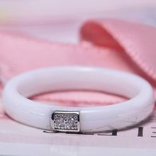 polished ceramic ring with5 sterling silver amp cz diamond embedded white gold electroplated size 7   TIML66