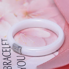 polished ceramic ring with5 sterling silver amp cz diamond embedded white gold electroplated size 7   TIML66