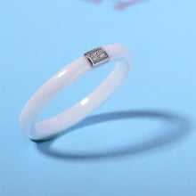 polished ceramic ring with5 sterling silver amp cz diamond embedded white gold electroplated size 7   TIML66