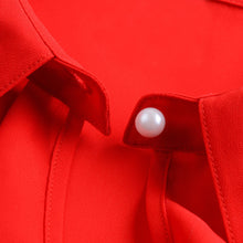 women blouses turn down collar keyhole chiffon shirt button front ruffled cuff plus size women tops red TIML66