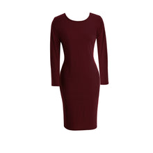 Women Bodycon Dress Round Neck Long Sleeve Casual Sheath Slim Mid-Calf Dress GreyLight GreyBurgundy Dress TIML66 TIML66