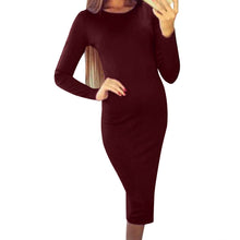 Women Bodycon Dress Round Neck Long Sleeve Casual Sheath Slim Mid-Calf Dress GreyLight GreyBurgundy Dress TIML66 TIML66