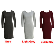 Women Bodycon Dress Round Neck Long Sleeve Casual Sheath Slim Mid-Calf Dress GreyLight GreyBurgundy Dress TIML66 TIML66