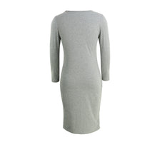 Women Bodycon Dress Round Neck Long Sleeve Casual Sheath Slim Mid-Calf Dress GreyLight GreyBurgundy Dress TIML66 TIML66