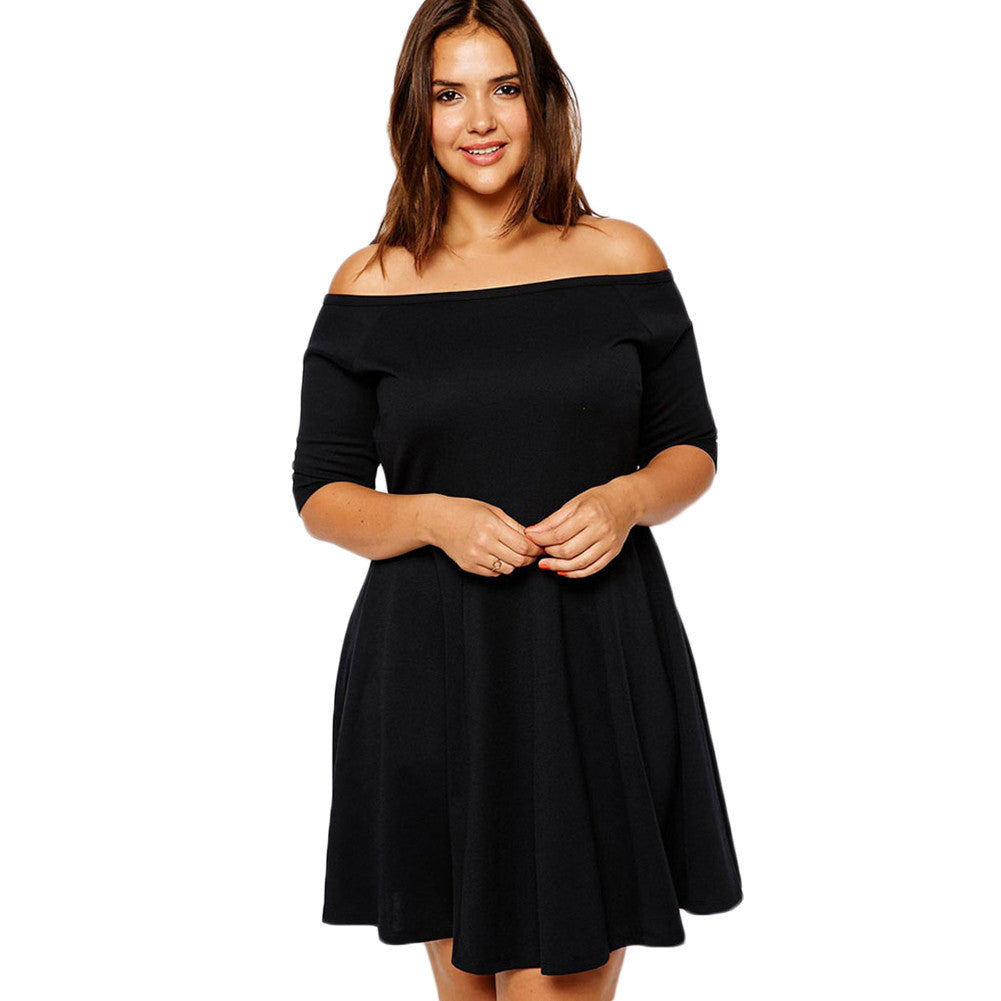 women casual dress slash neck half sleeve loose dress strapless black mini party dress vestidos plus size xxl xxxl TIML66