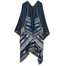 women casual knitted cape poncho open front contrast striped pashmina cardigan outwear tops shawl scarf TIML66