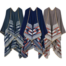 women casual knitted cape poncho open front contrast striped pashmina cardigan outwear tops shawl scarf TIML66