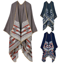 women casual knitted cape poncho open front contrast striped pashmina cardigan outwear tops shawl scarf TIML66