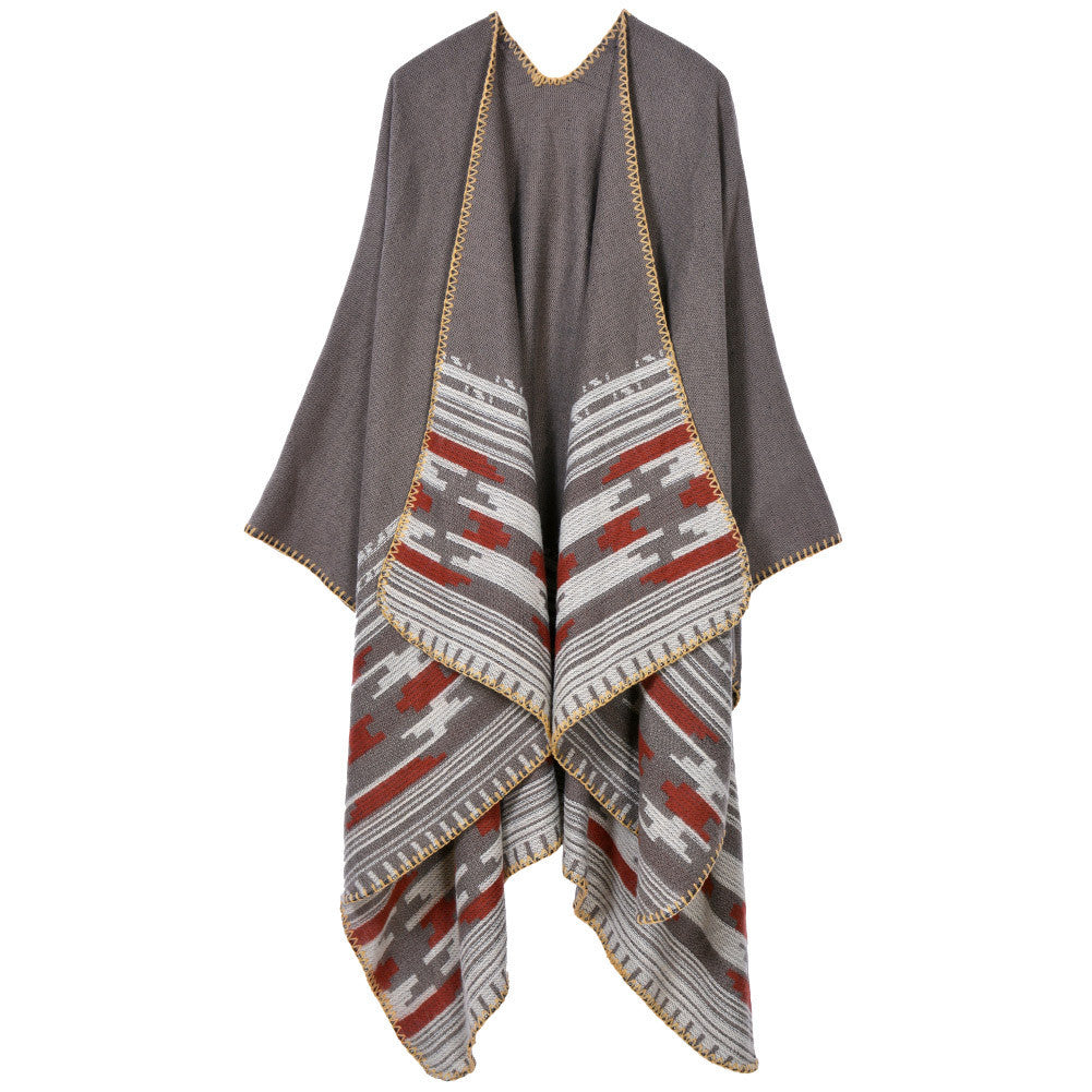 women casual knitted cape poncho open front contrast striped pashmina cardigan outwear tops shawl scarf TIML66