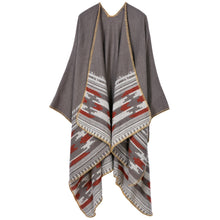 women casual knitted cape poncho open front contrast striped pashmina cardigan outwear tops shawl scarf TIML66