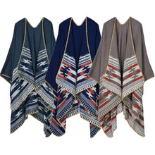 women casual knitted cape poncho open front contrast striped pashmina cardigan outwear tops shawl scarf TIML66