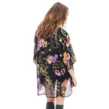 women chiffon blouses open front floral print batwing sleeve kimono cardigan plus size office shirt blusas black TIML66