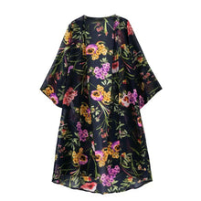women chiffon blouses open front floral print batwing sleeve kimono cardigan plus size office shirt blusas black TIML66