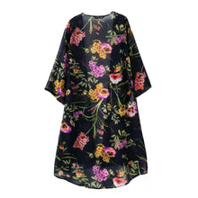 women chiffon blouses open front floral print batwing sleeve kimono cardigan plus size office shirt blusas black TIML66
