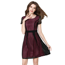 women dress plaid check hollow out o neck elegant evening party dress short sleeve slim ol a line dress TIML66