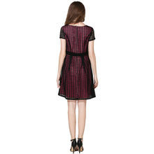 women dress plaid check hollow out o neck elegant evening party dress short sleeve slim ol a line dress TIML66