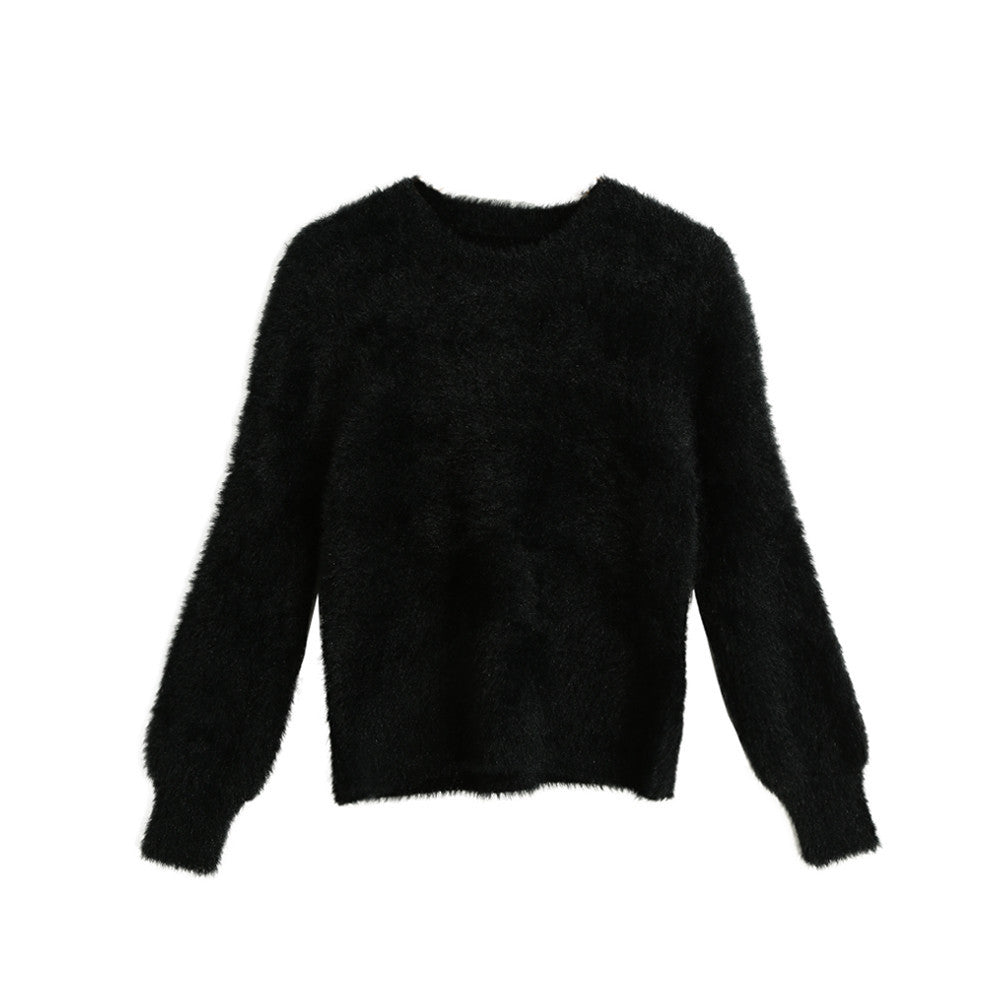 women hand knitted mohair sweater solid turtleneck long sleeve casual lady pullover thick warm loose women knitwear TIML66