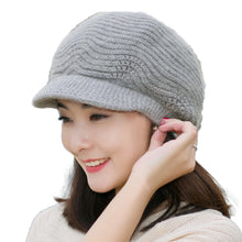 Women Knitted Cap Cable Slouch Baggy Faux Rabbit Fur Casual Hat Bone Beret Ladies Knitting Casquette TIML66 TIML66