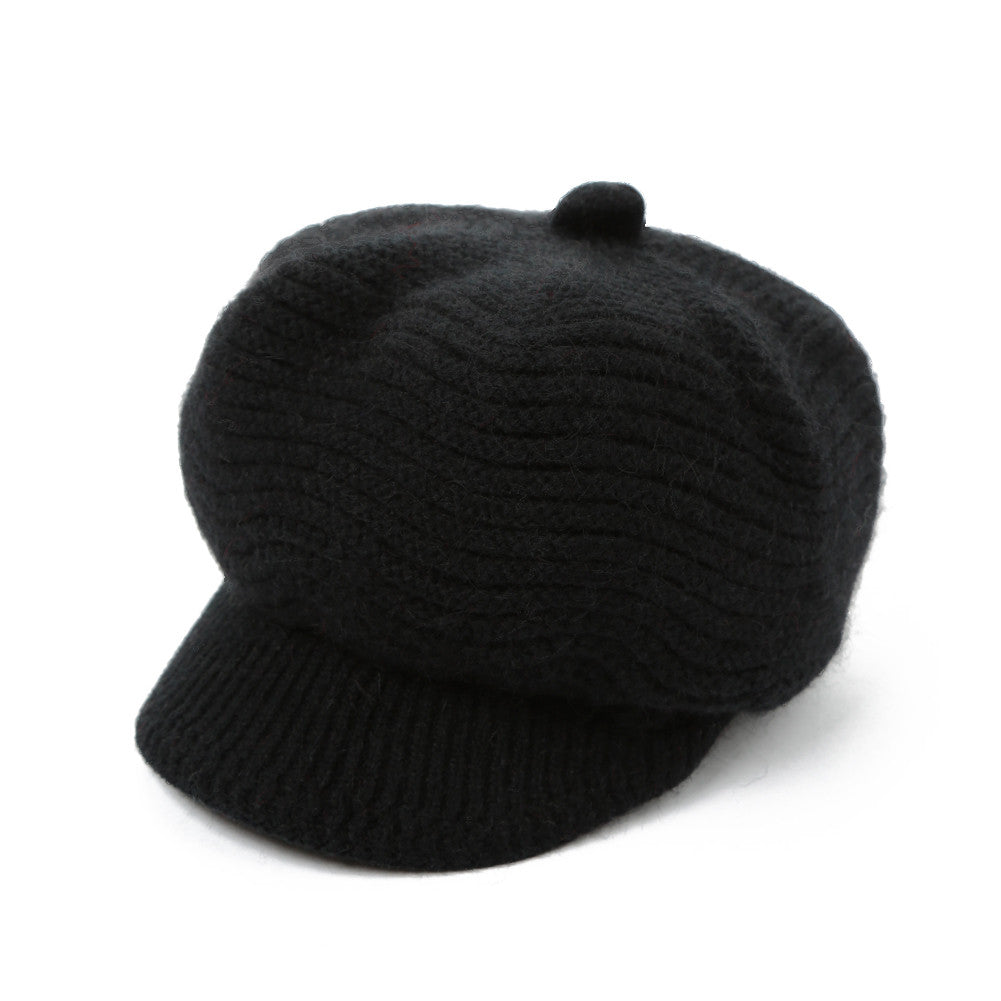 Women Knitted Cap Cable Slouch Baggy Faux Rabbit Fur Casual Hat Bone Beret Ladies Knitting Casquette TIML66 TIML66