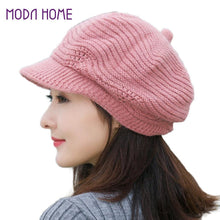 Women Knitted Cap Cable Slouch Baggy Faux Rabbit Fur Casual Hat Bone Beret Ladies Knitting Casquette TIML66 TIML66