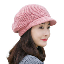 Women Knitted Cap Cable Slouch Baggy Faux Rabbit Fur Casual Hat Bone Beret Ladies Knitting Casquette TIML66 TIML66