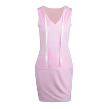 Women Hooded Dress V-Neck Sleeveless Solid Color Casual Bodycon Dress Plus Size Vestidos XXXL Pink TIML66 TIML66
