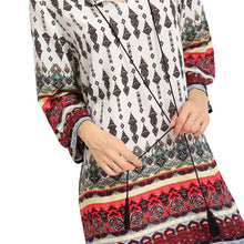 mini women bohemian vintage dress retro printing round neck 3/4 sleeve sundress dress vestidos white TIML66