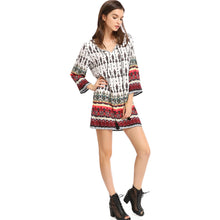 mini women bohemian vintage dress retro printing round neck 3/4 sleeve sundress dress vestidos white TIML66