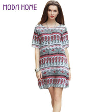 women boho dress tribal print sundress short sleeve mini dress o neck casual beach dress red vestidos TIML66
