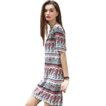 women boho dress tribal print sundress short sleeve mini dress o neck casual beach dress red vestidos TIML66