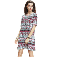 women boho dress tribal print sundress short sleeve mini dress o neck casual beach dress red vestidos TIML66