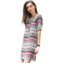 women boho dress tribal print sundress short sleeve mini dress o neck casual beach dress red vestidos TIML66