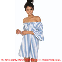 korean casual sexy women dresses blue striped off the shoulder half sleeve shirt mini dress beach dress robe TIML66
