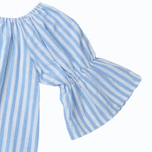korean casual sexy women dresses blue striped off the shoulder half sleeve shirt mini dress beach dress robe TIML66