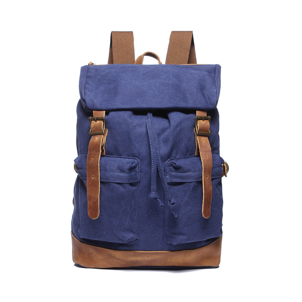 Korean Men Canvas Backpack Flap Drawstring Laptop Backpack Buckle Strap Student Travel Bag School Bags For Teenager TIML66 TIML66
