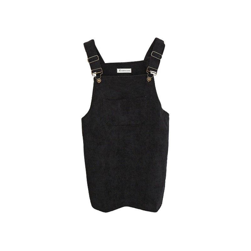 korean style college wind restoring ancient ways corduroy suspenders big pocket straight vest dress TIML66